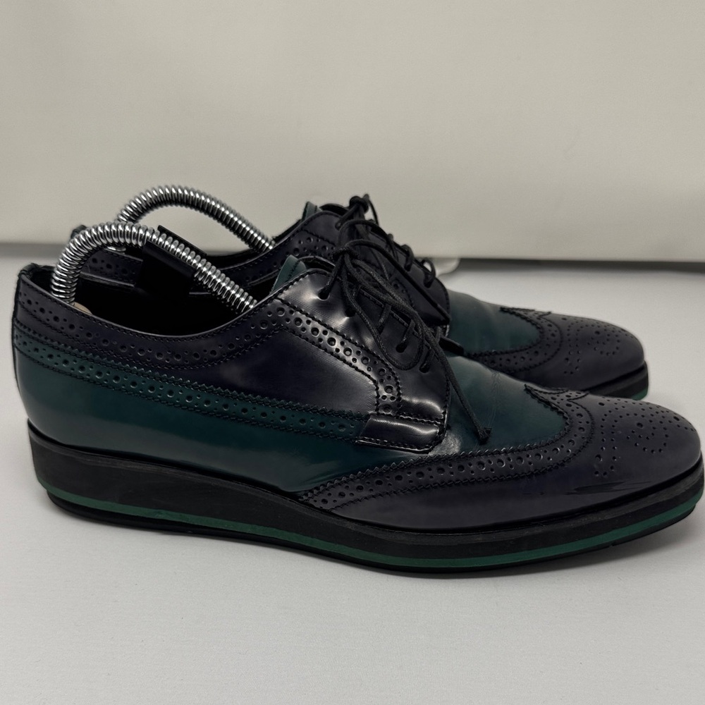 Prada Women's Dark Gray and Green Brogue Flats  (Creepers)~ Women’s size 39.